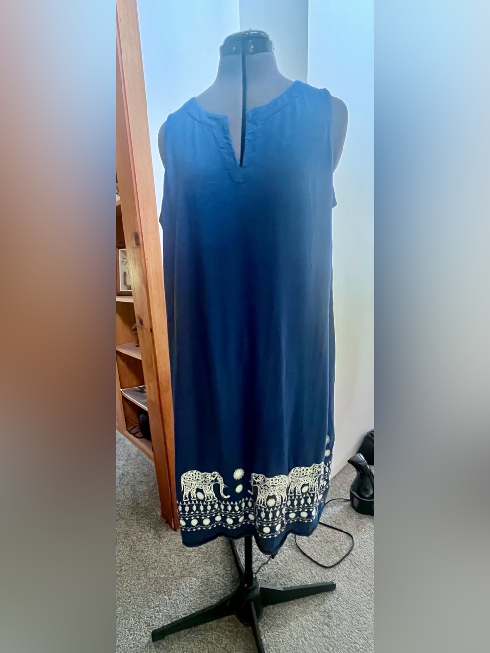 J. Jill Navy Blue Dress with Embroidered Elephants ๐ - Picture 2 of 4